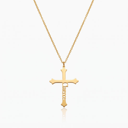 old english cross necklace side name