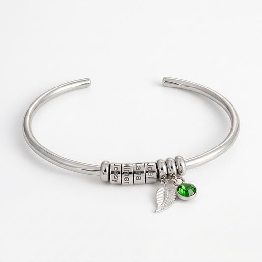 custom name beads birthstone open bangle