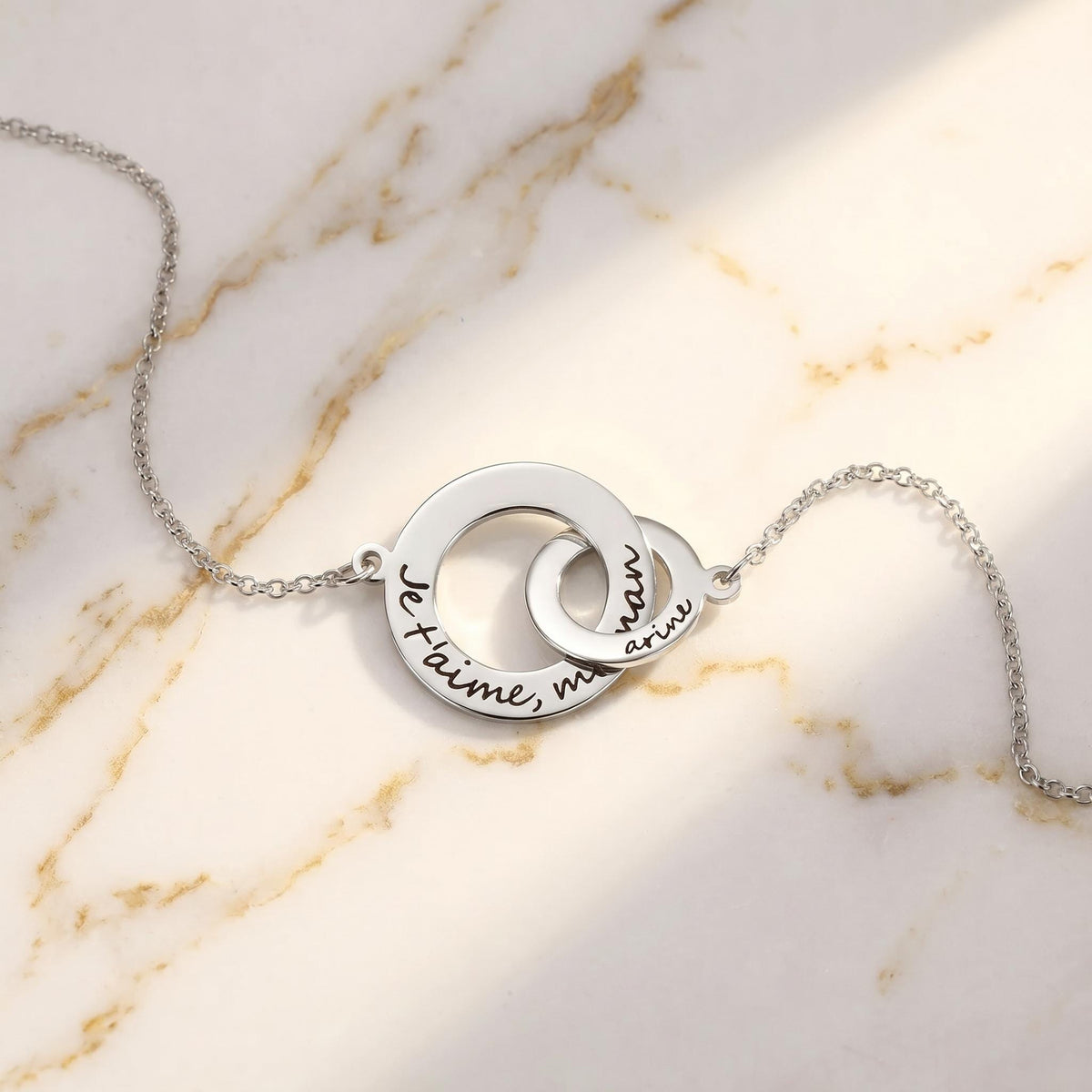 Custom engraved interlocking circle necklace