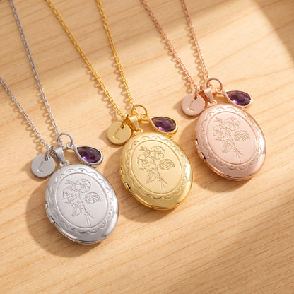 Collana medaglione personalizzata con fiore e pietra portafortuna