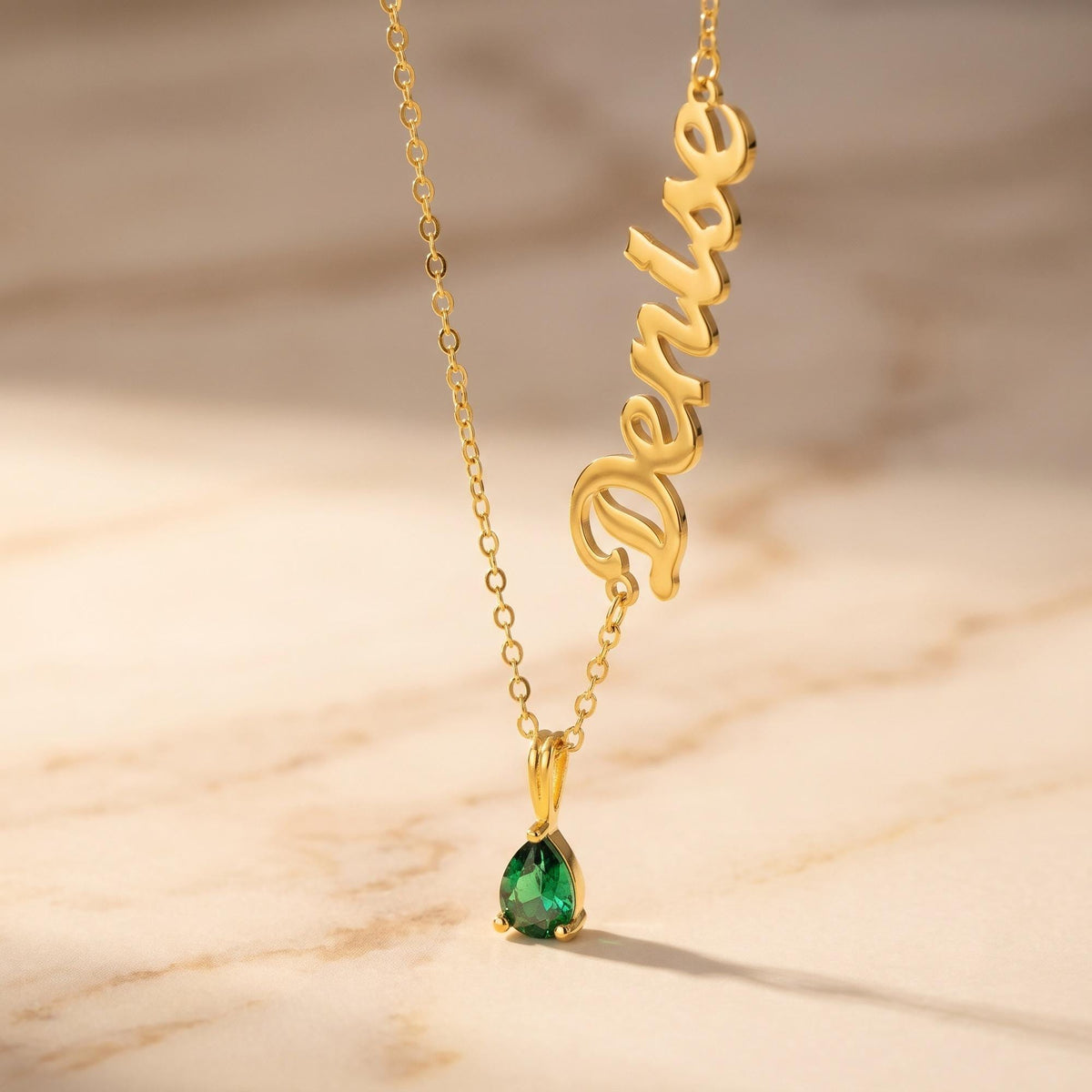 Personalized Sideways Name Necklace with Teardrop Birthstone photo 5