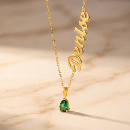 Personalized Sideways Name Necklace with Teardrop Birthstone photo 5