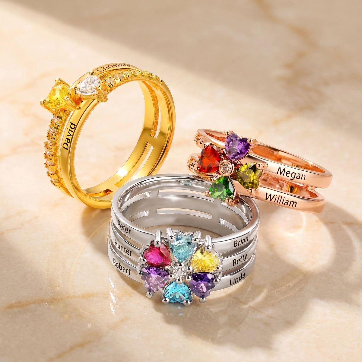 Personalized Family Birthstone Ring with Names photo 5