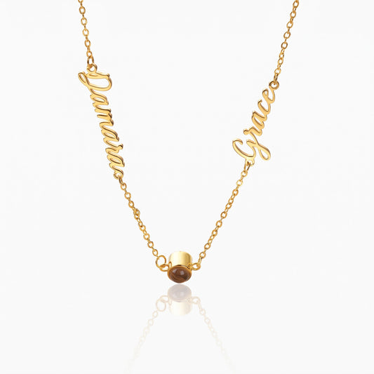 sideways name photo projection necklace