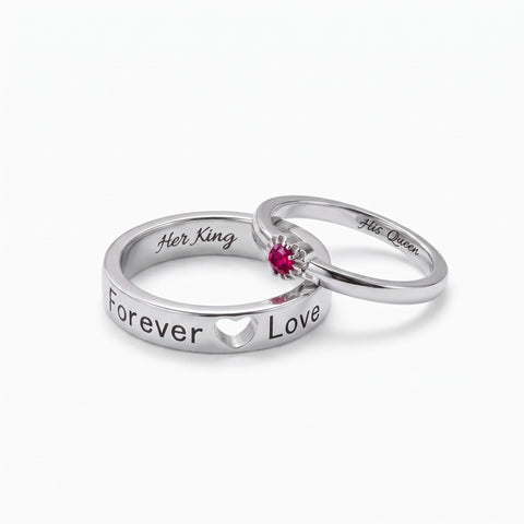 Personalized Couple Rings with Heart Birthstone