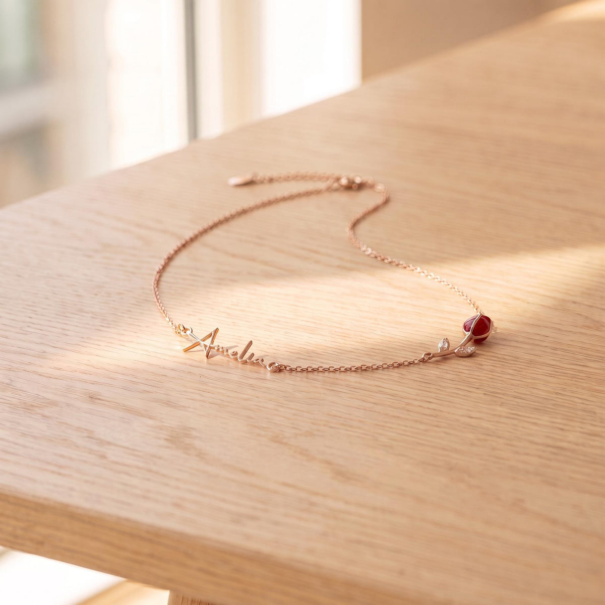 Personalized 3D Tulip Birthstone Necklace with Sideway Name