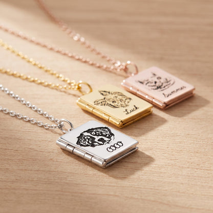 Collier médaillon avec portrait d'animal de compagnie, médaillon livre photo personnalisé pour chien ou chat, bijou commémoratif gravé sur mesure, cadeau pour amoureuse des chiens et des chats