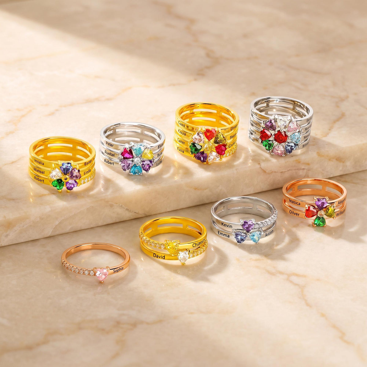 Personalized Family Birthstone Ring with Names photo 6
