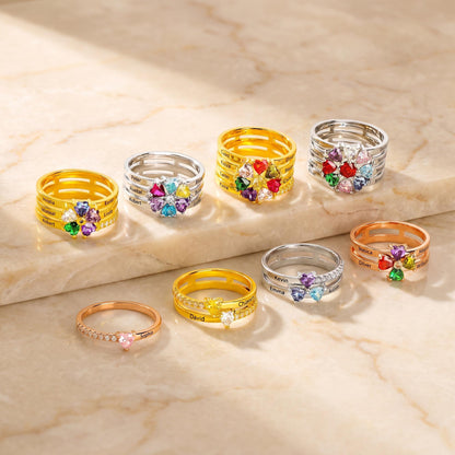 Personalized Family Birthstone Ring with Names photo 6
