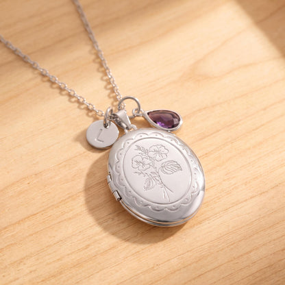 Collana medaglione personalizzata con fiore e pietra portafortuna
