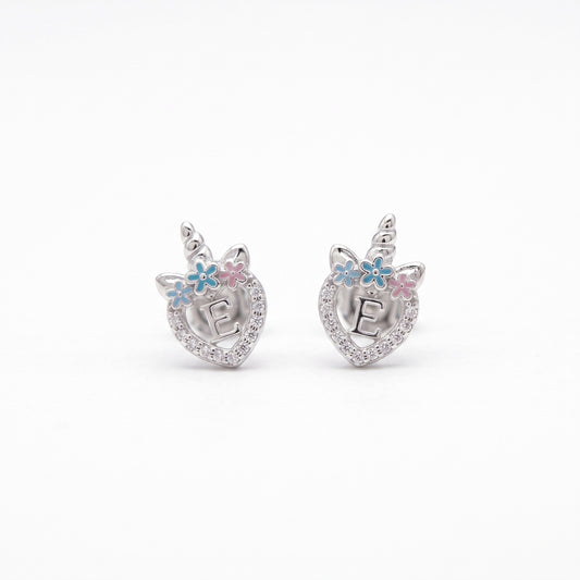 unicorn stud earrings with initial