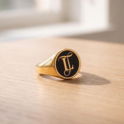 Mens Pinky Signet Ring with Initials, Personalized Monogram Ring