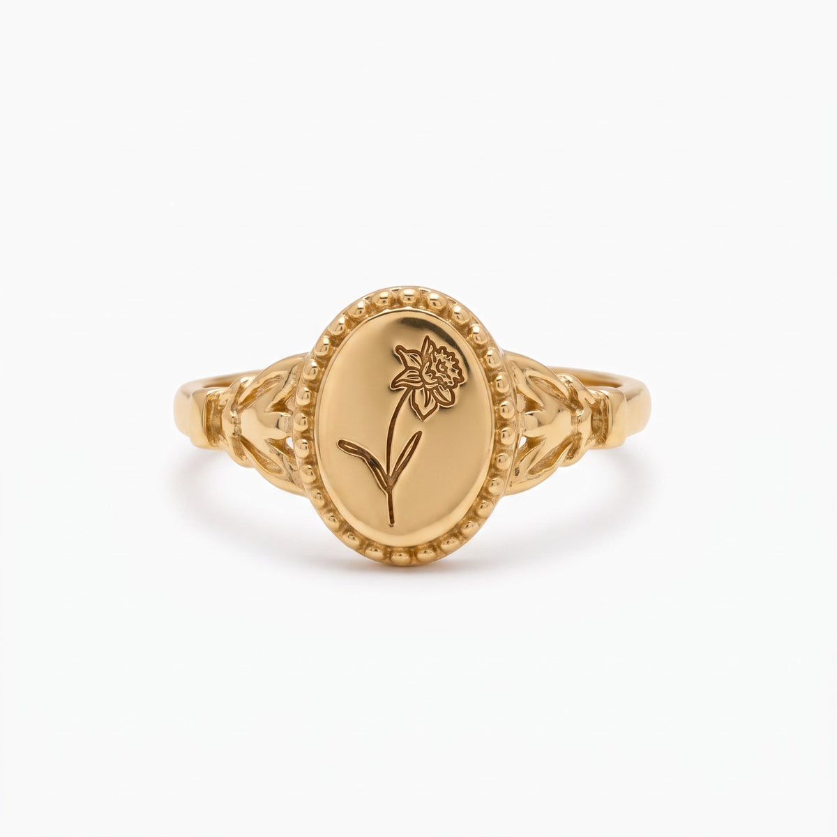 personalized vintage birthflower signet ring