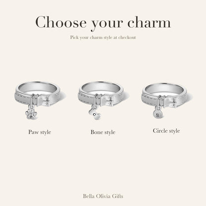 Custom Engraved Pet Collar Ring with Initial Charm