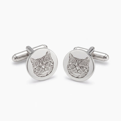 platinum plated sterling silver custom pet portrait cufflinks