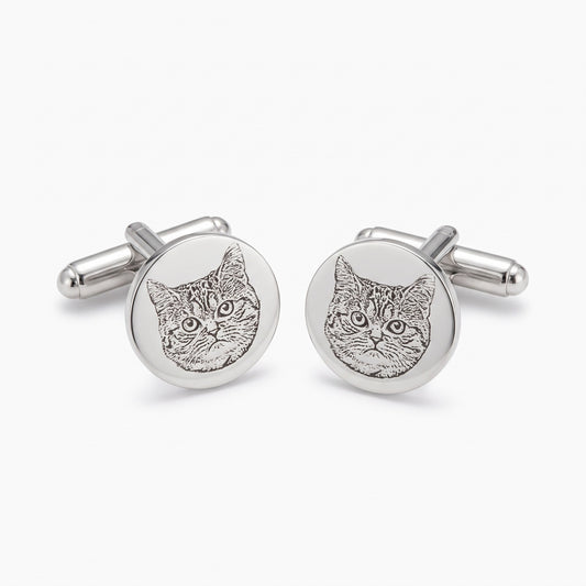 platinum plated sterling silver custom pet portrait cufflinks