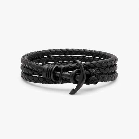 personalized mens anchor leather braided bracelet