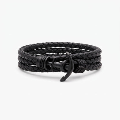 custom name braided leather anchor leather bracelet for men