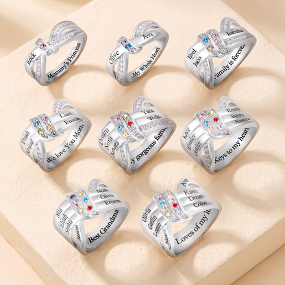 Personalized Family Name Ring with Birthstones