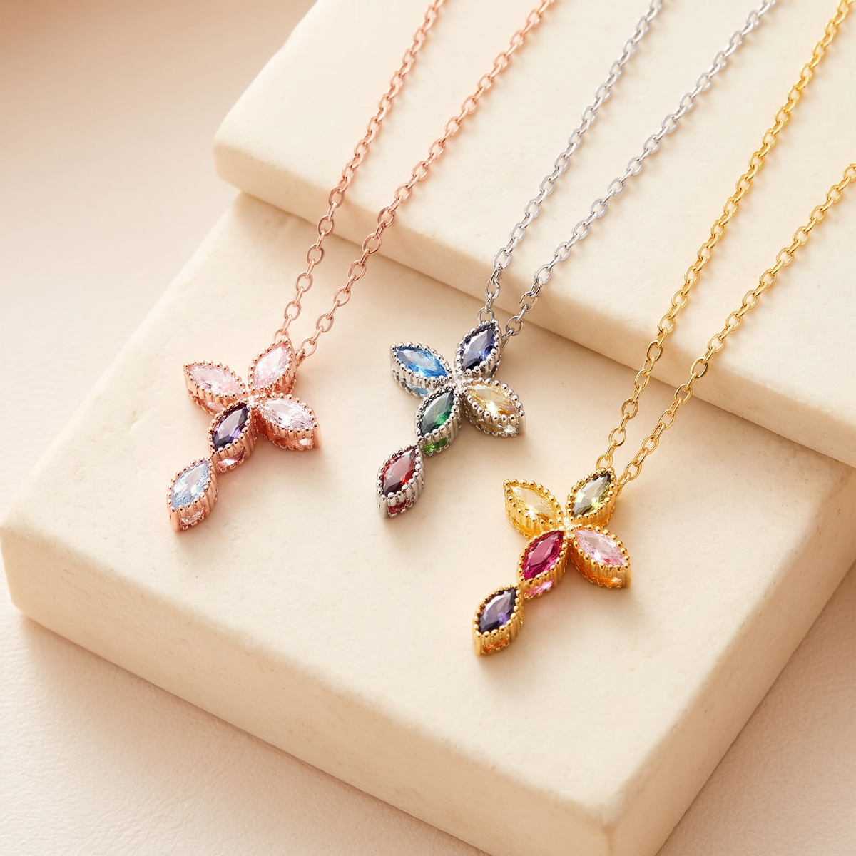 Personalized Birthstone Cross Necklace
