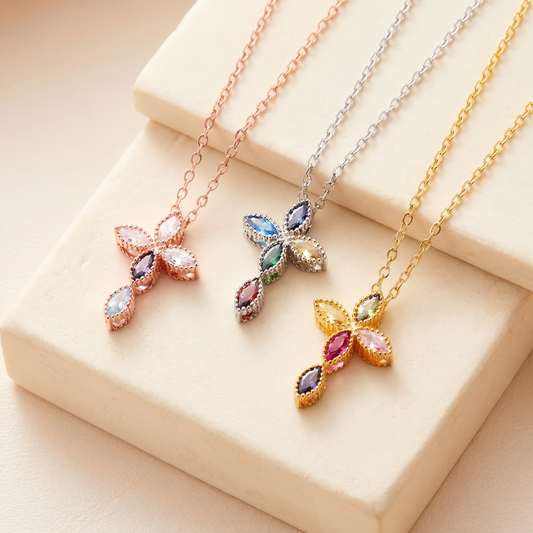 Personalized Birthstone Cross Necklace