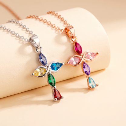 Custom Family Birthstones Infinite Cross Necklace