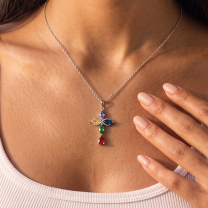 Custom Family Birthstones Infinite Cross Necklace
