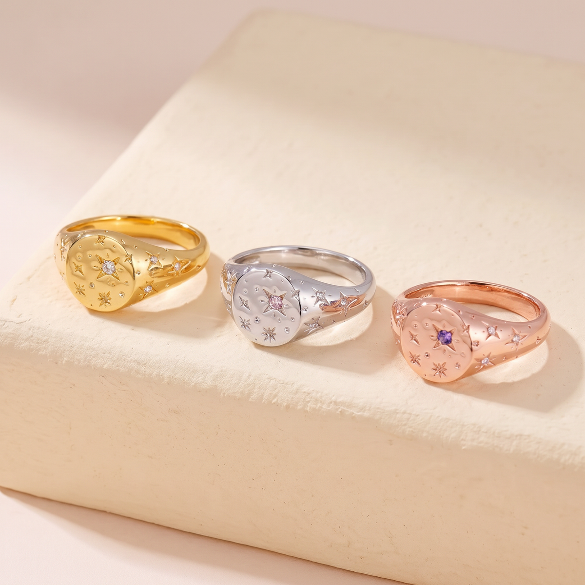Orion Star Engraved Ring with Personalized Birthstone