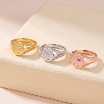 Orion Star Engraved Ring with Personalized Birthstone