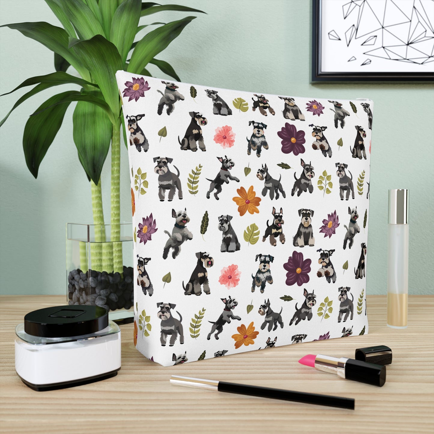Schnauzer Print Cotton Cosmetic Bag/Makeup Organizer & Travel Pouch