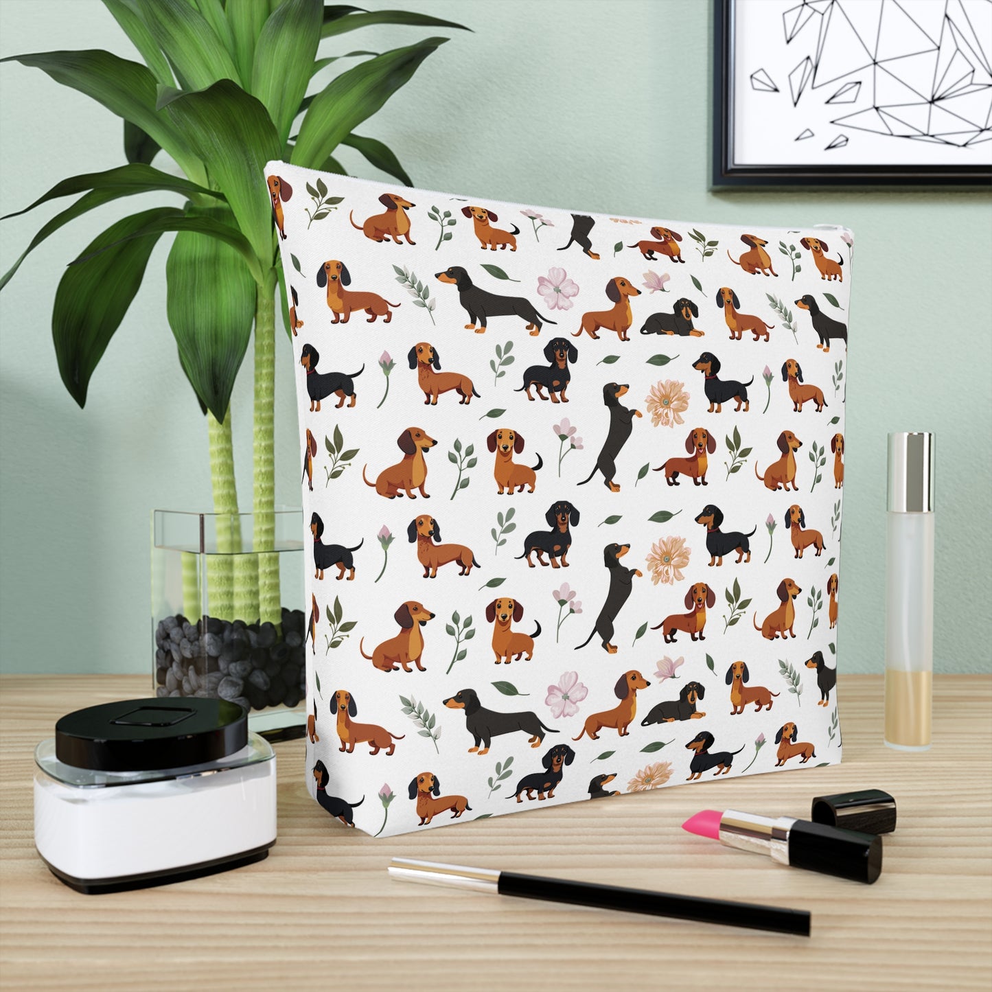 Dachshund Print Cotton Cosmetic Bag/Makeup Organizer/Toiletry Bag