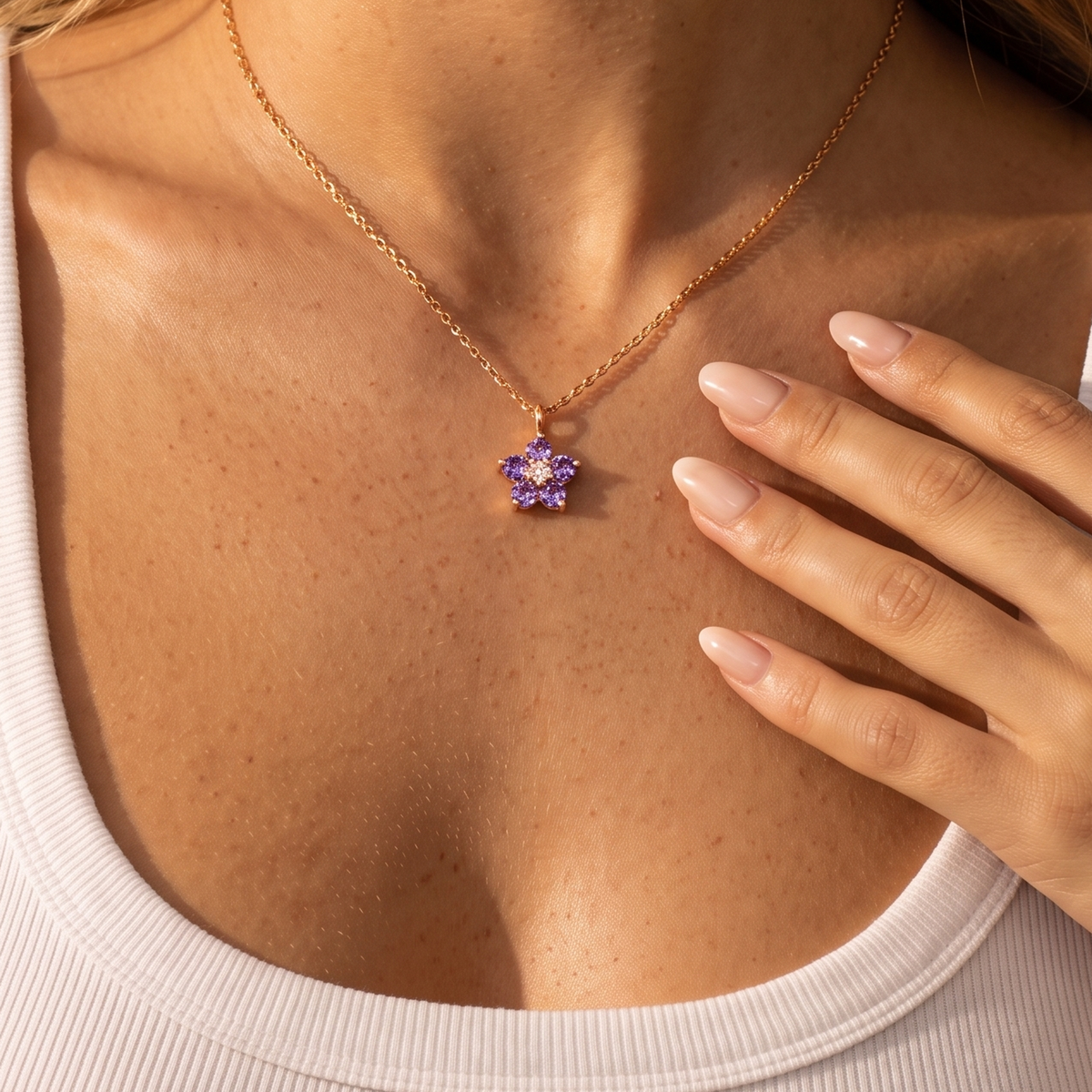 Personalized Floral Birthstone Necklace