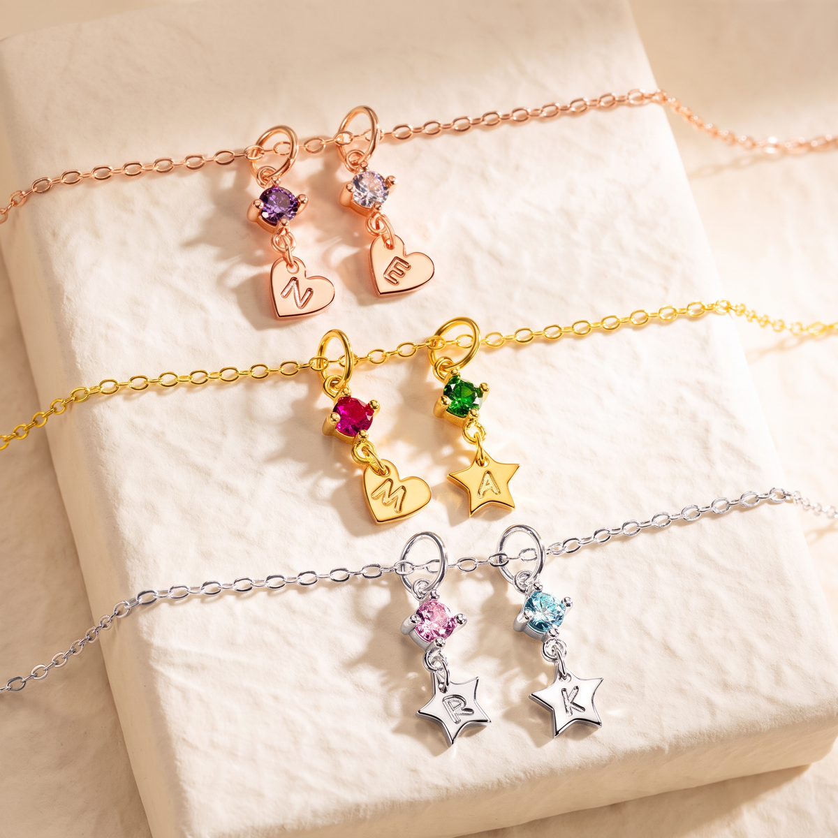 Personalized Initial Charm with Birthstone Necklace