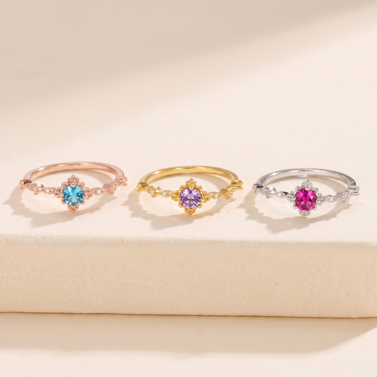 Personalized Dainty Birthstone Ring