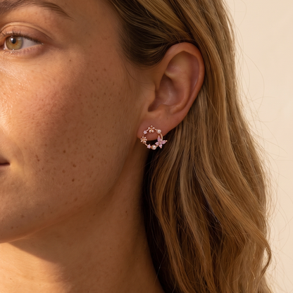 Butterfly Birthstone Pearl Floral Stud Earrings