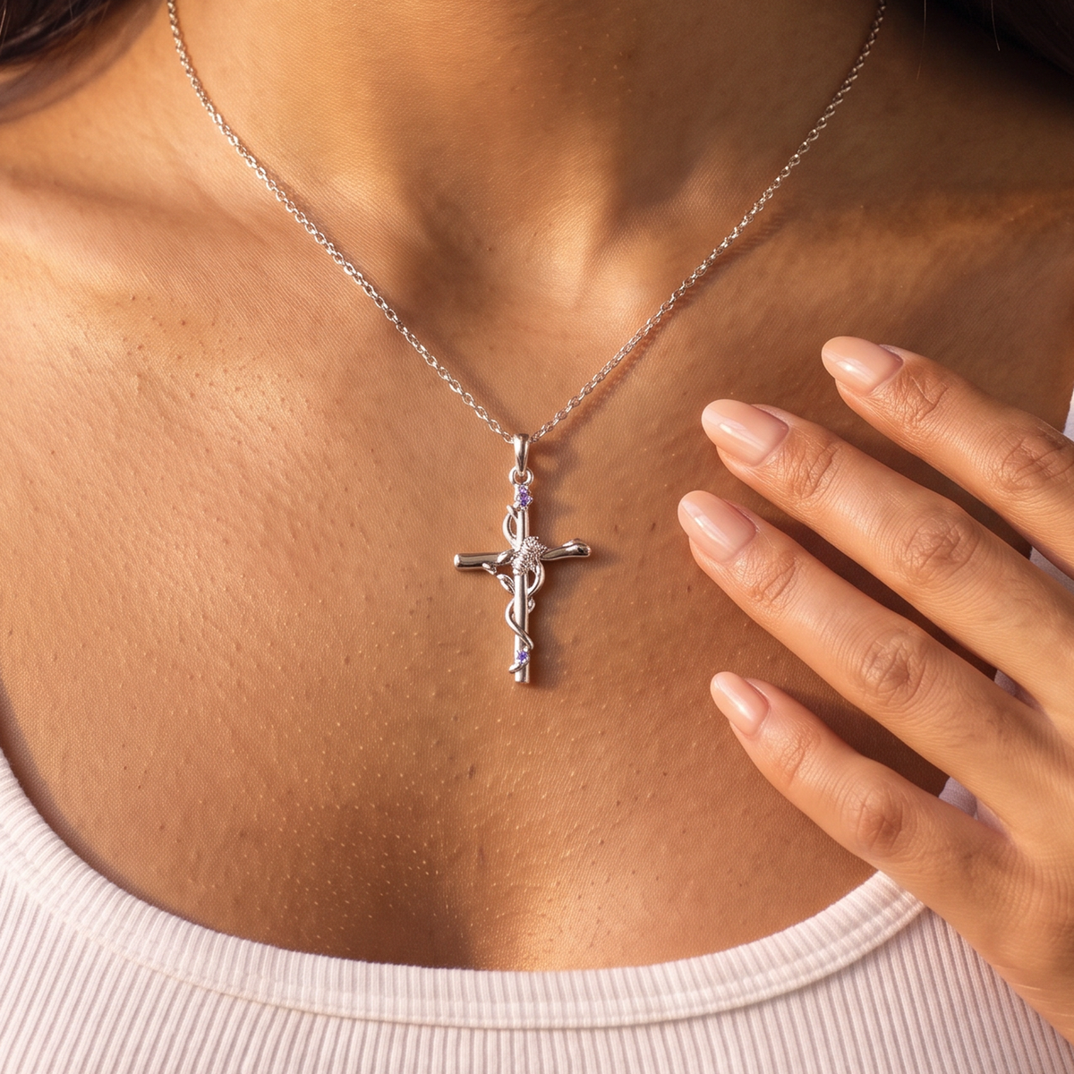 Cross Bee Necklace with Birthstone