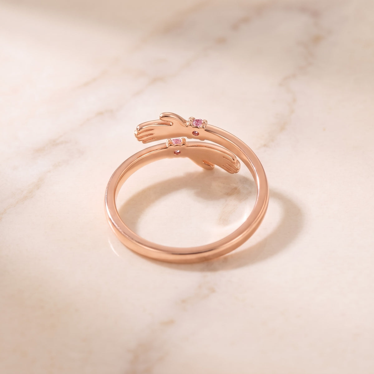 Personalized Birthstone Hug Ring with Inner Engraving, rose gold hug ring close-up