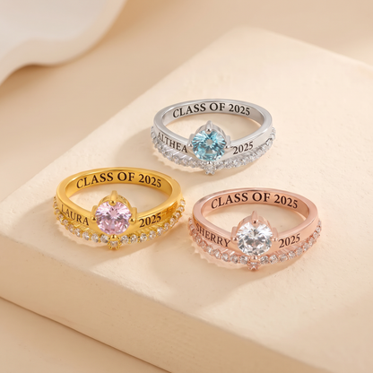 Custom Engraved Graduation Ring with Birthstone
