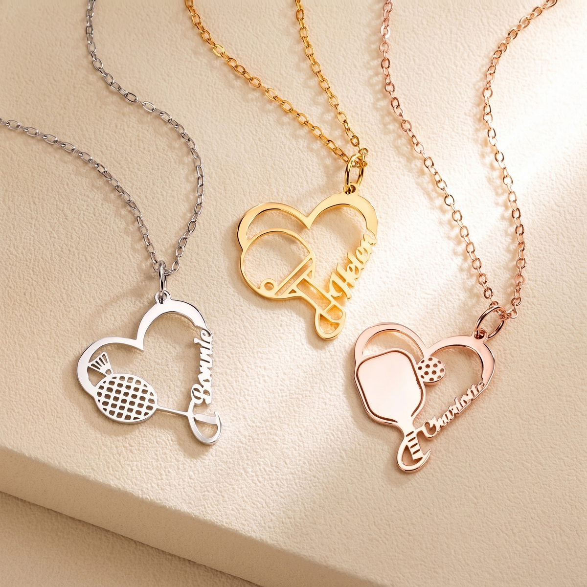 Custom Name Racket Sports Heart Pendant