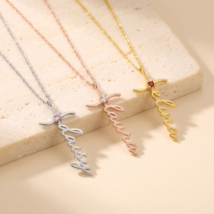 Kruis ketting met naam en geboortesteen