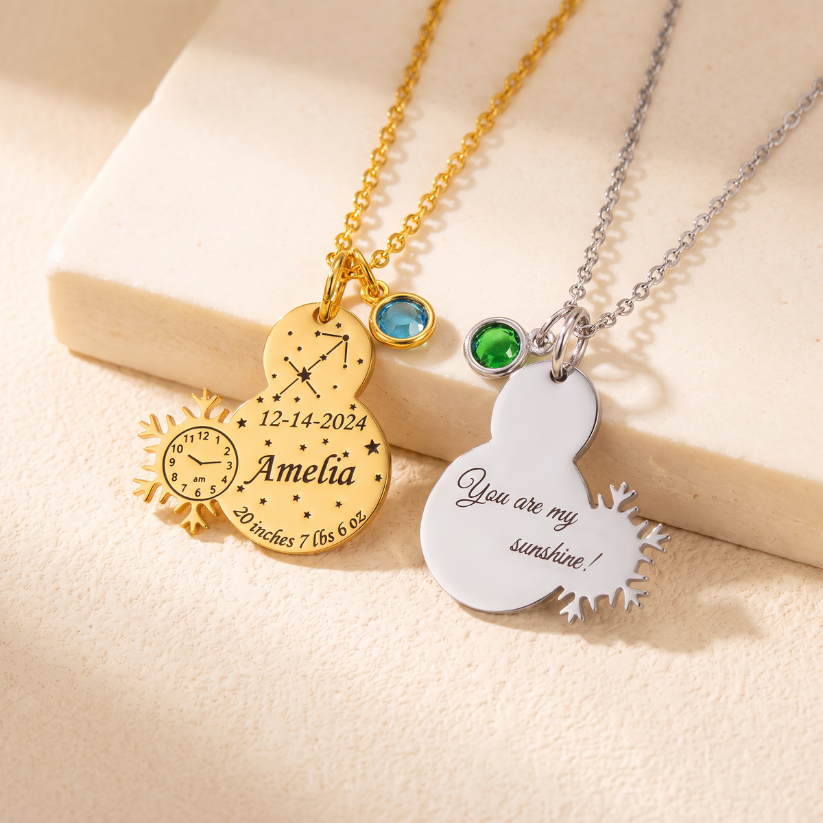 Custom Baby Birth Stats Necklace with Birthstone