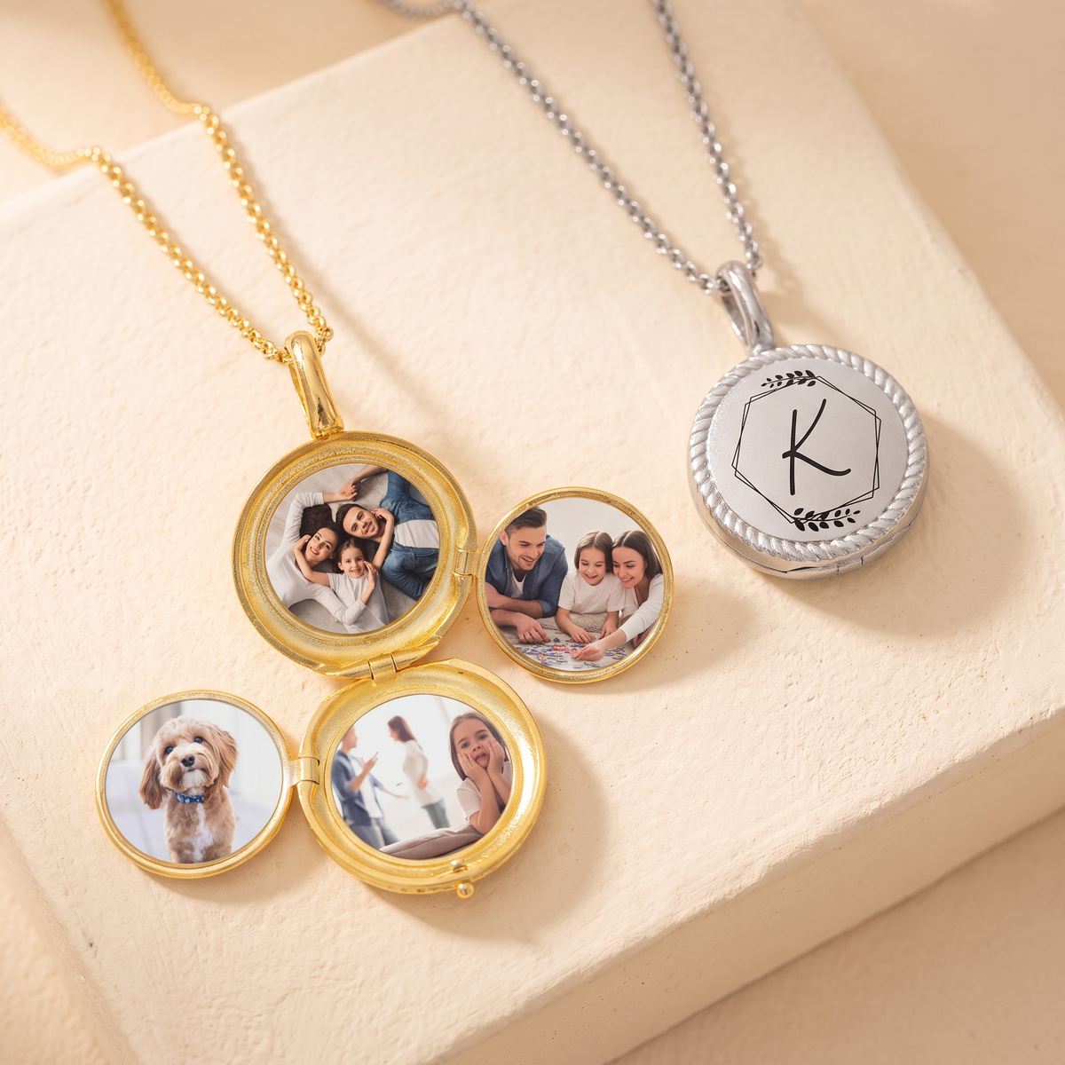 Custom Initial Four Photos Locket Necklace