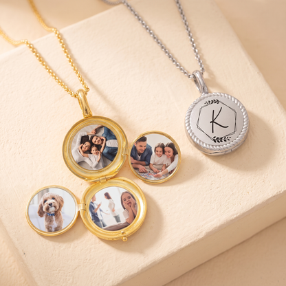 Custom Initial Four Photos Locket Necklace