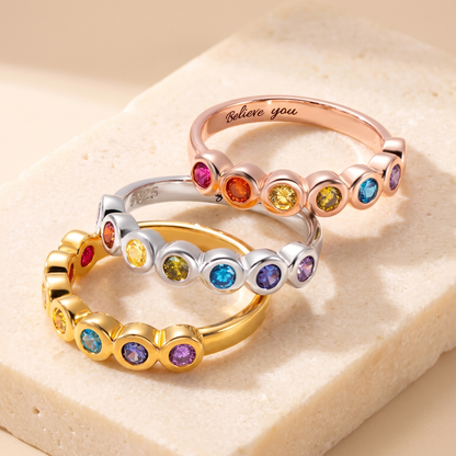Multistone Rainbow Ring with Inner Engraving