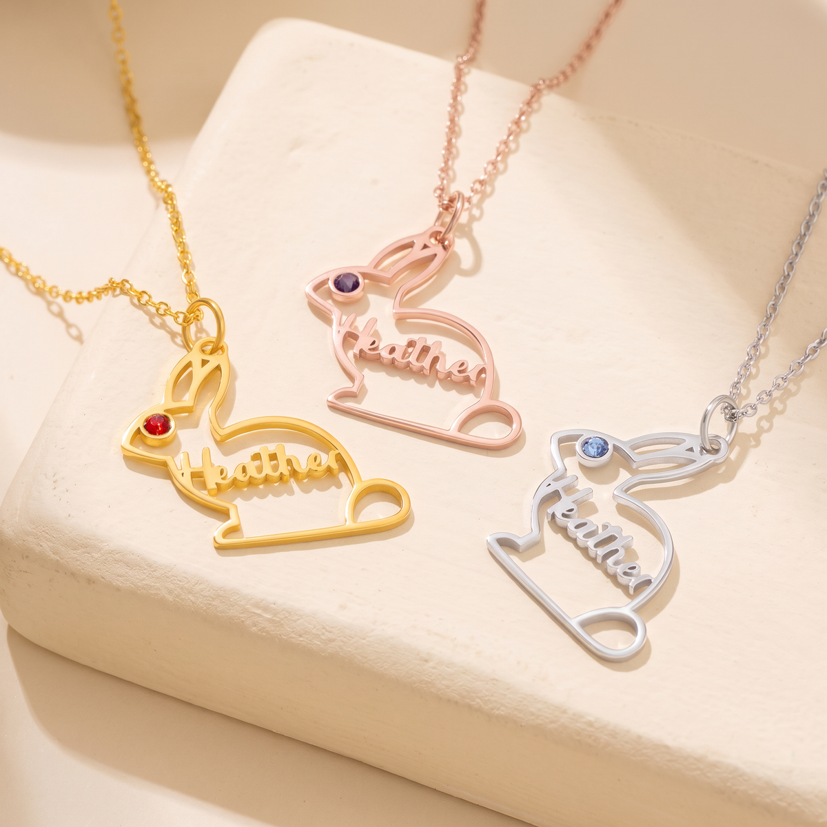 Custom Name & Birthstone Bunny Pendant Necklace