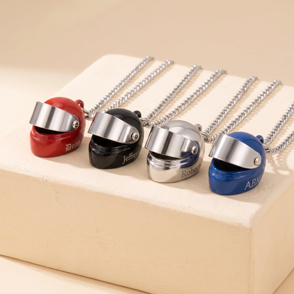 Custom Engraved Motorcycle Helmet Necklace