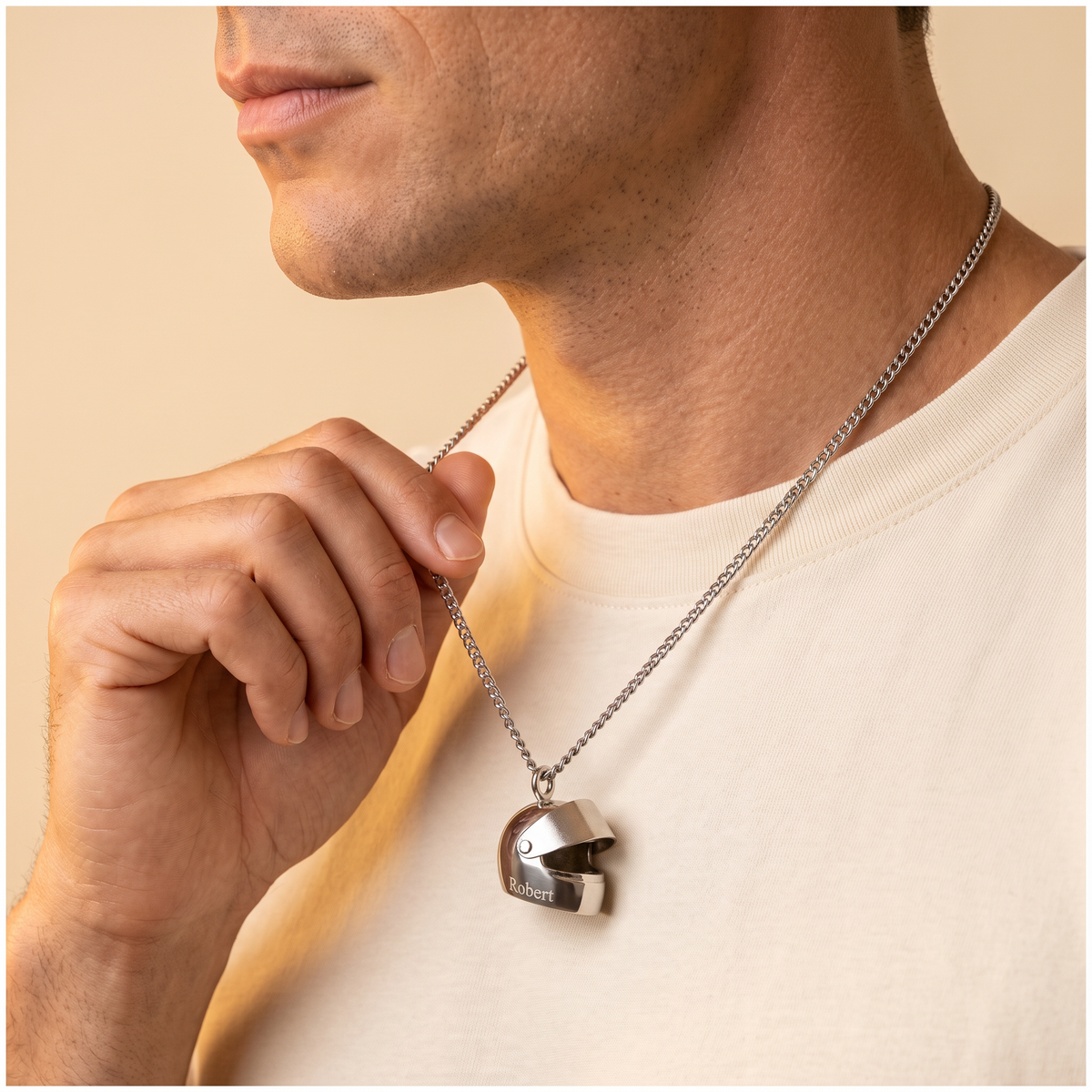 Custom Engraved Motorcycle Helmet Necklace