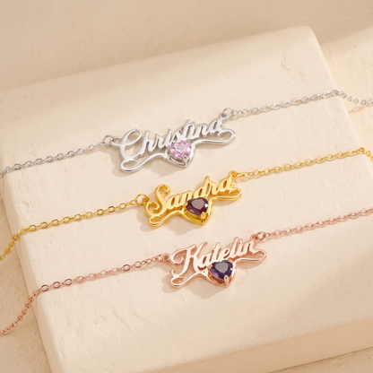 Custom Name Necklace with Heart Birthstone