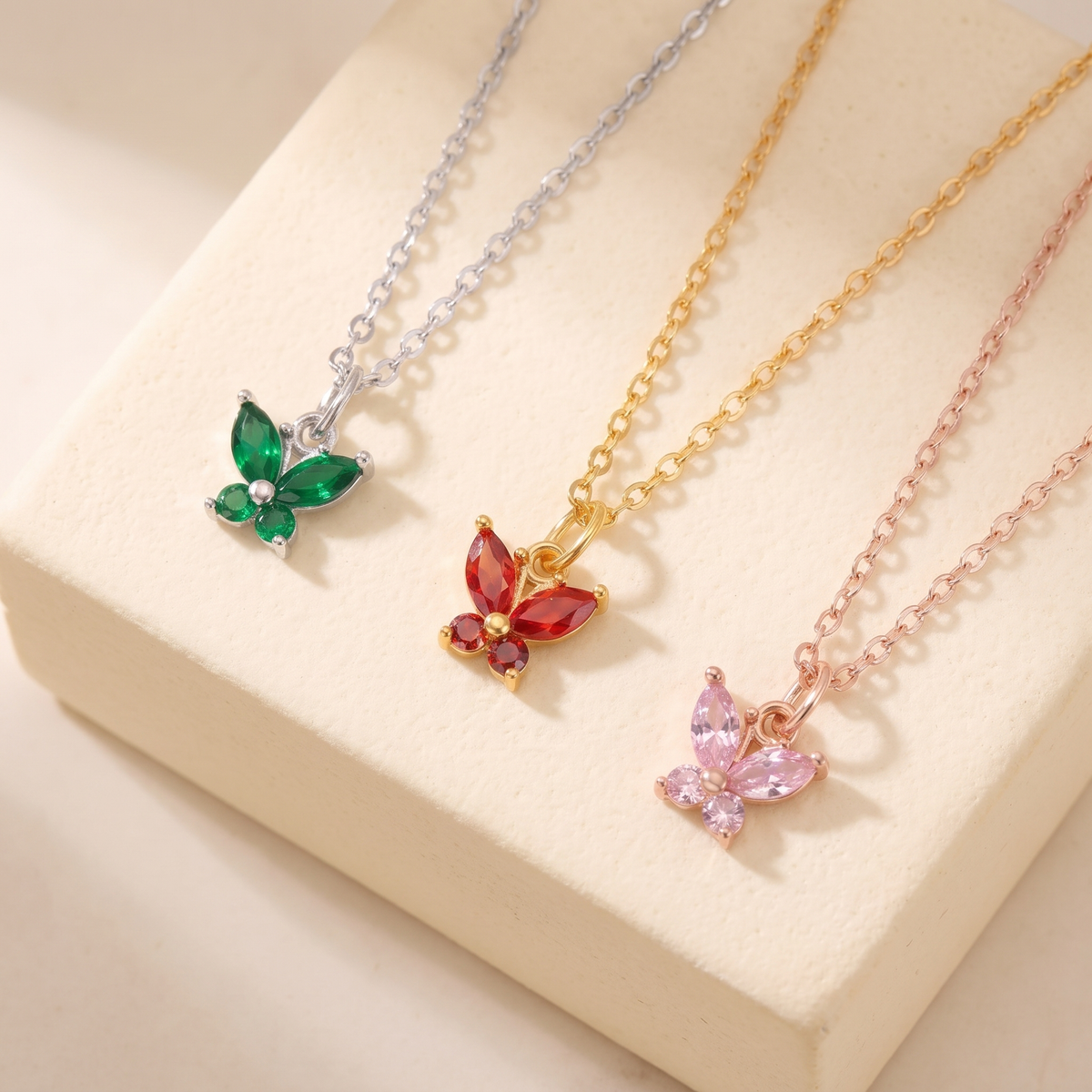 Personalized Tiny Butterfly Birthstone Necklace