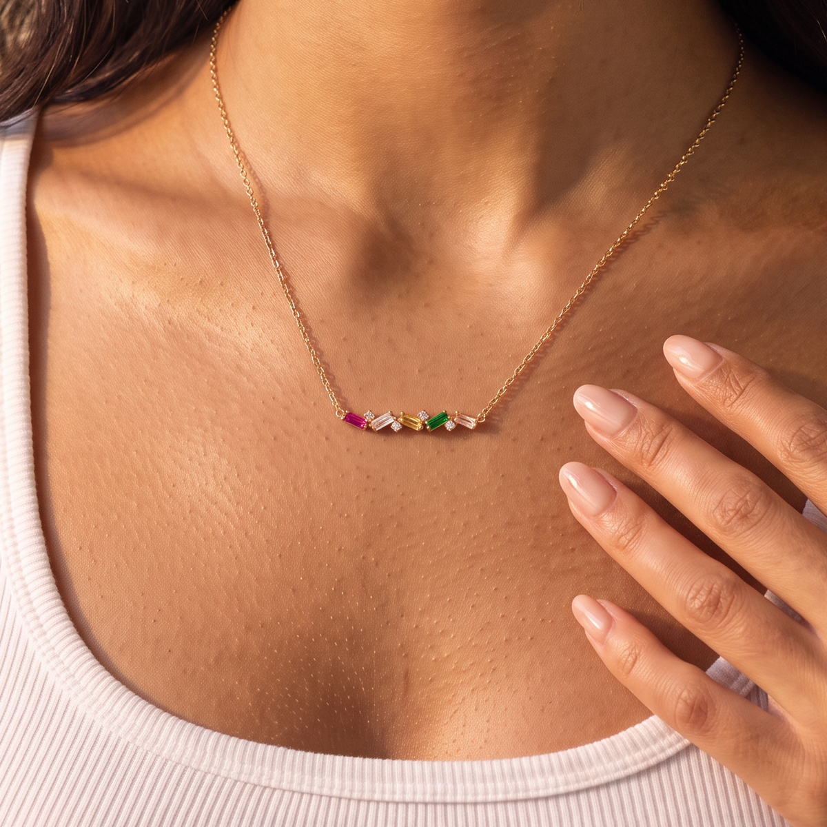 Personalized Baguette Birthstones Necklace